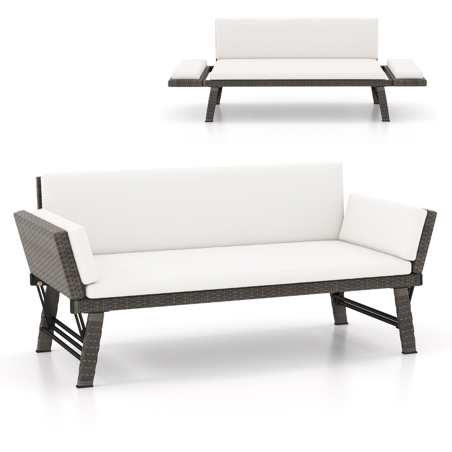 Outdoor Convertible Sofa Daybed with Adjustable Armrests for Balcony-Gray