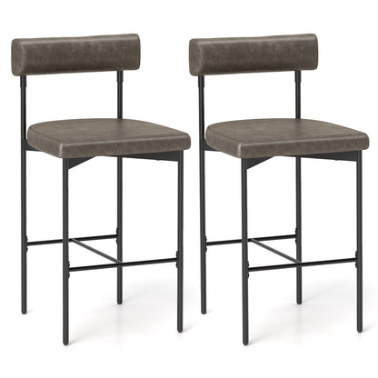 20 Inch Upholstered Bar Stools Set of 2 Counter Height Bar Chairs with  Backrest-Brown