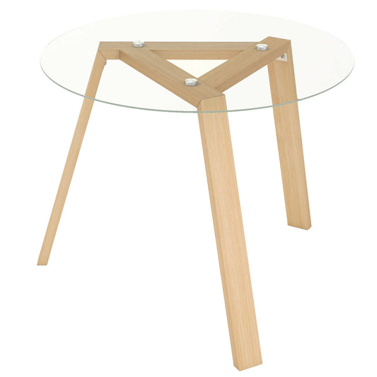 35.5 Inches Round Glass Dining Table for 4 with Rubber Wood Frame-Natural