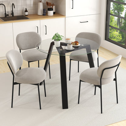 35.5 Inches Round Glass Dining Table for 4 with Rubber Wood Frame-Black