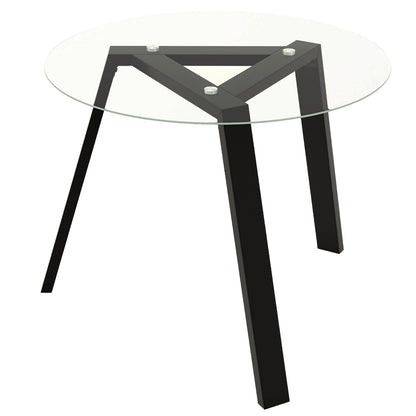 35.5 Inches Round Glass Dining Table for 4 with Rubber Wood Frame-Black