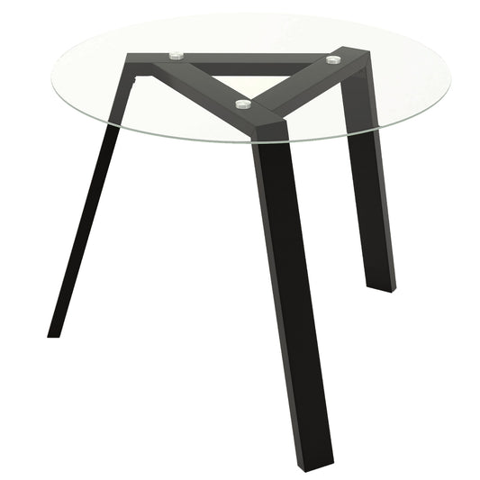 35.5 Inches Round Glass Dining Table for 4 with Rubber Wood Frame-Black