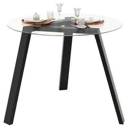 35.5 Inches Round Glass Dining Table for 4 with Rubber Wood Frame-Black