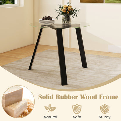 35.5 Inches Round Glass Dining Table for 4 with Rubber Wood Frame-Black
