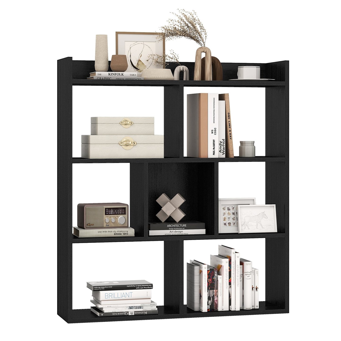7 Cubes Open-back Bookshelf with Anti-Toppling Devices-Black
