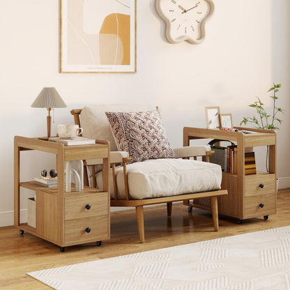 2-Drawer Sofa Side Table with Shelves for Living Room-Black