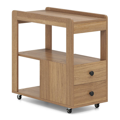 2-Drawer Sofa Side Table with Shelves for Living Room-Black