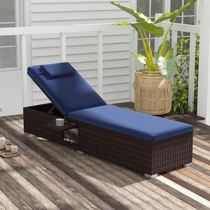 Outdoor PE RattanChaise Lounge with 6-level Backrest-Navy
