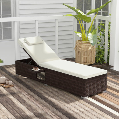Outdoor PE RattanChaise Lounge with 6-level Backrest-Navy