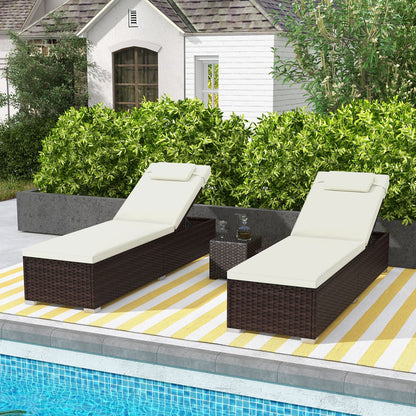 Outdoor PE RattanChaise Lounge with 6-level Backrest-Off White