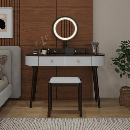 Makeup Vanity Table Set with LED Mirror and 3 Spacious Drawers-Black-Brown