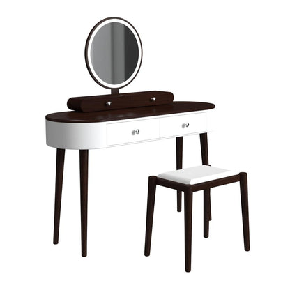 Makeup Vanity Table Set with LED Mirror and 3 Spacious Drawers-White-Brown