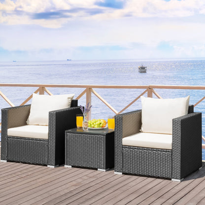 3 Pieces Patio Wicker Conversation Set with Cushion-Black