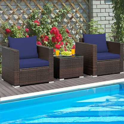 3 Pcs Patio Conversation Rattan Furniture Set with Cushion-Beige