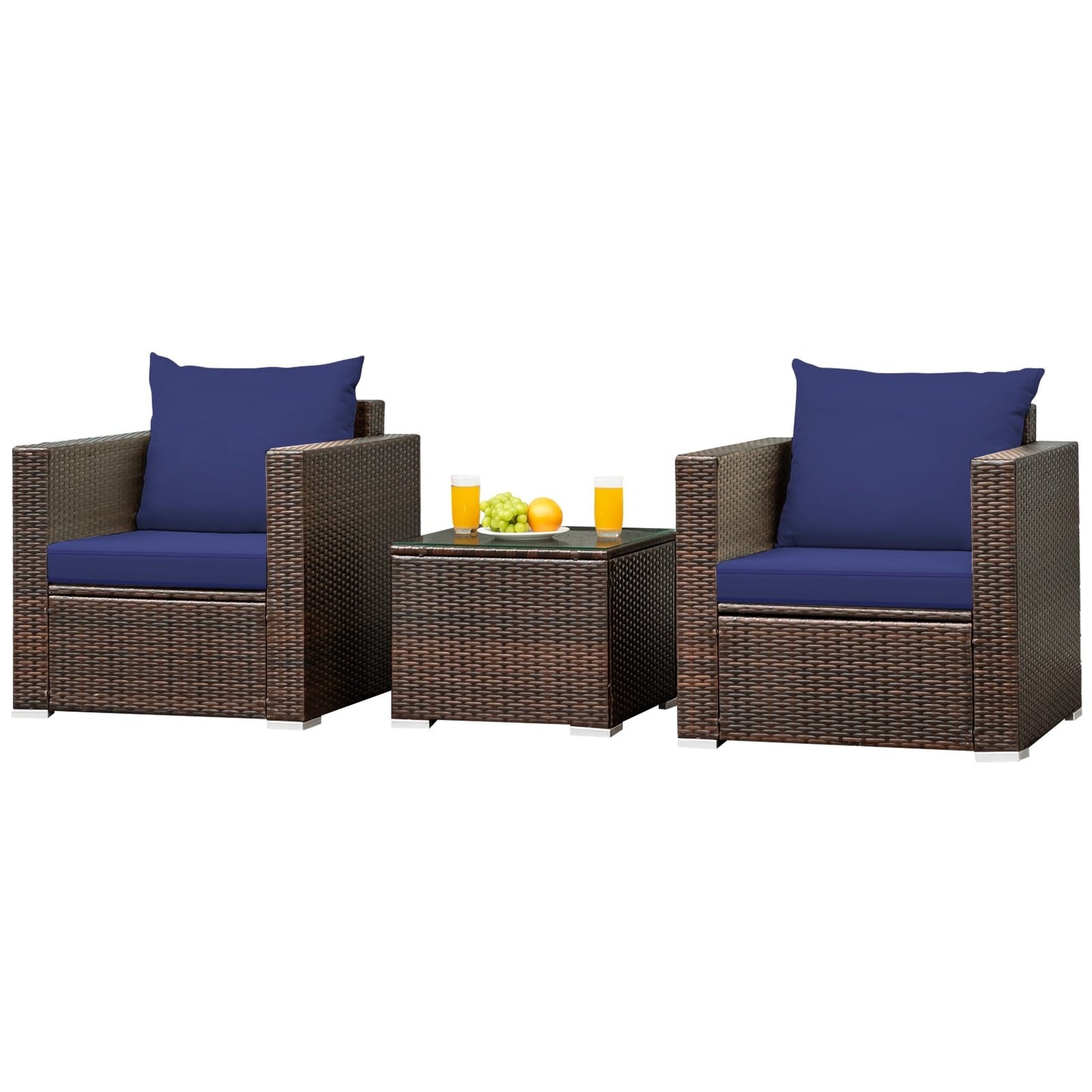 3 Pcs Patio Conversation Rattan Furniture Set with Cushion-Beige