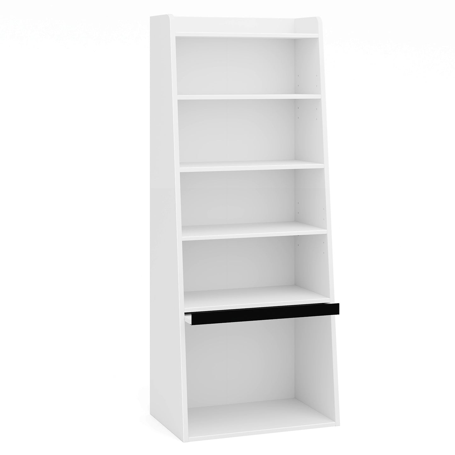6-Tier Bookcase Freestanding Ladder Bookshelf with 2 Adjustable Shelves and Flip Up Door-White