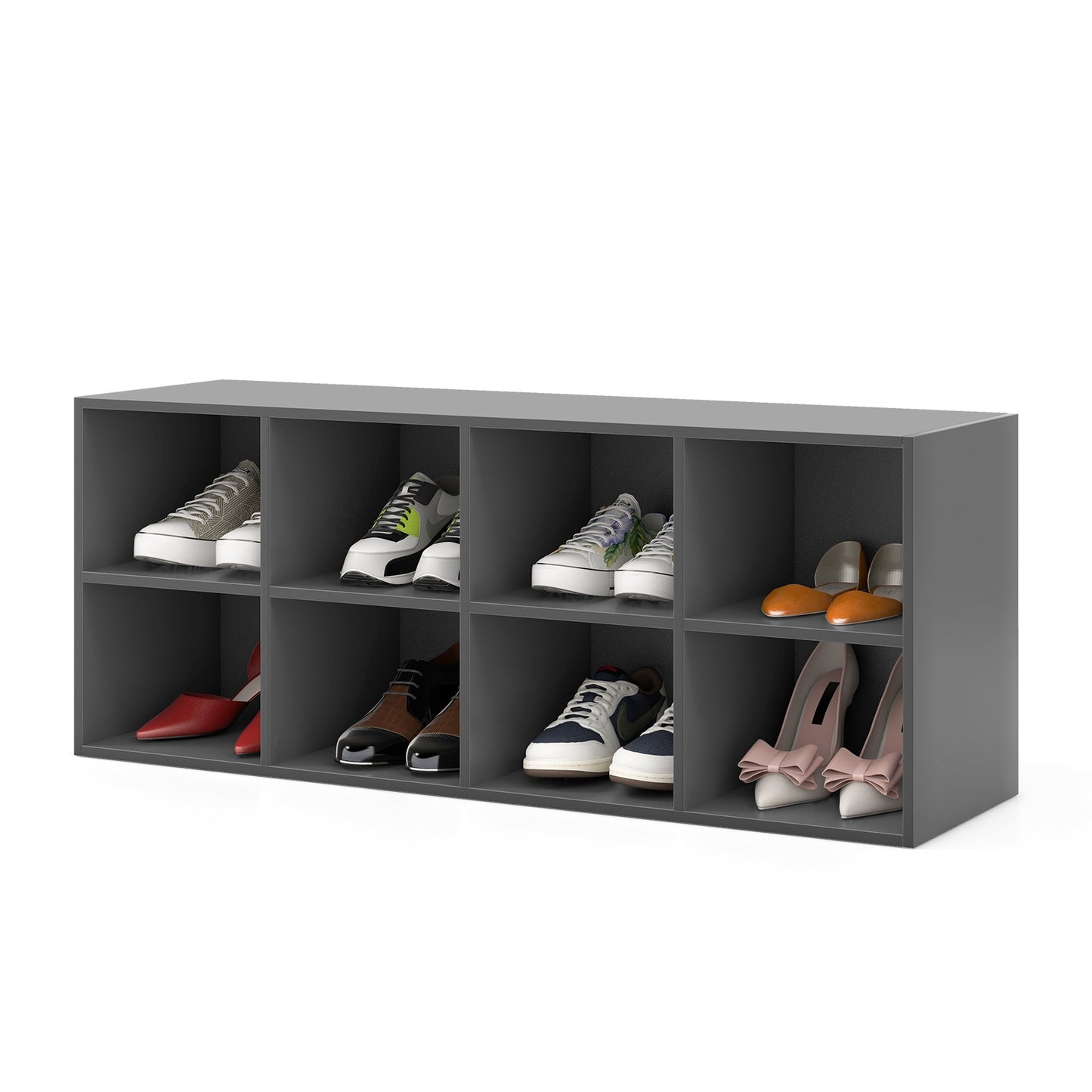 8 Cubbies Shoe Organizer with 500 LBS Weight Capacity-Gray