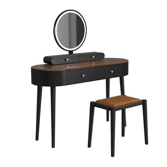 Makeup Vanity Table Set with LED Mirror and 3 Spacious Drawers-Black-Brown