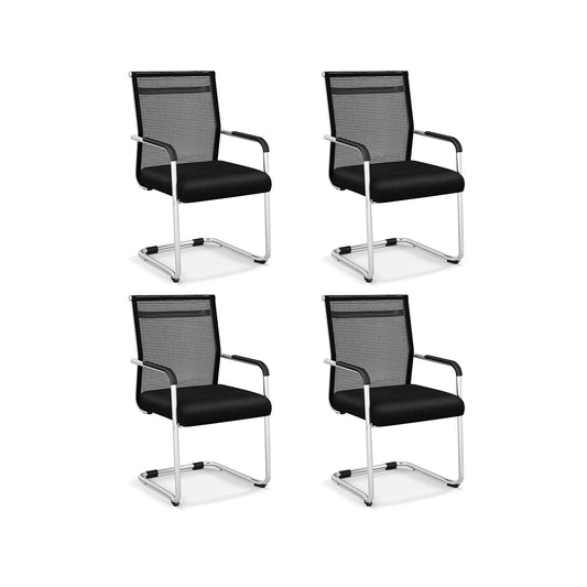 Office Guest Chairs Set of 4 with Metal Sled Base and Armrests-Black