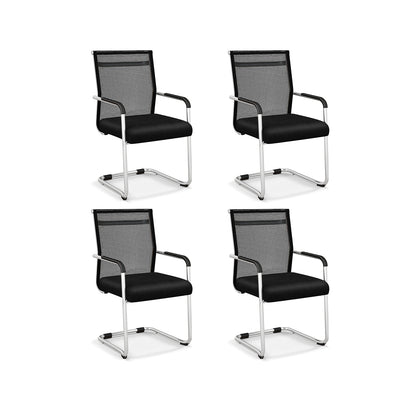 Office Guest Chairs Set of 4 with Metal Sled Base and Armrests-Black