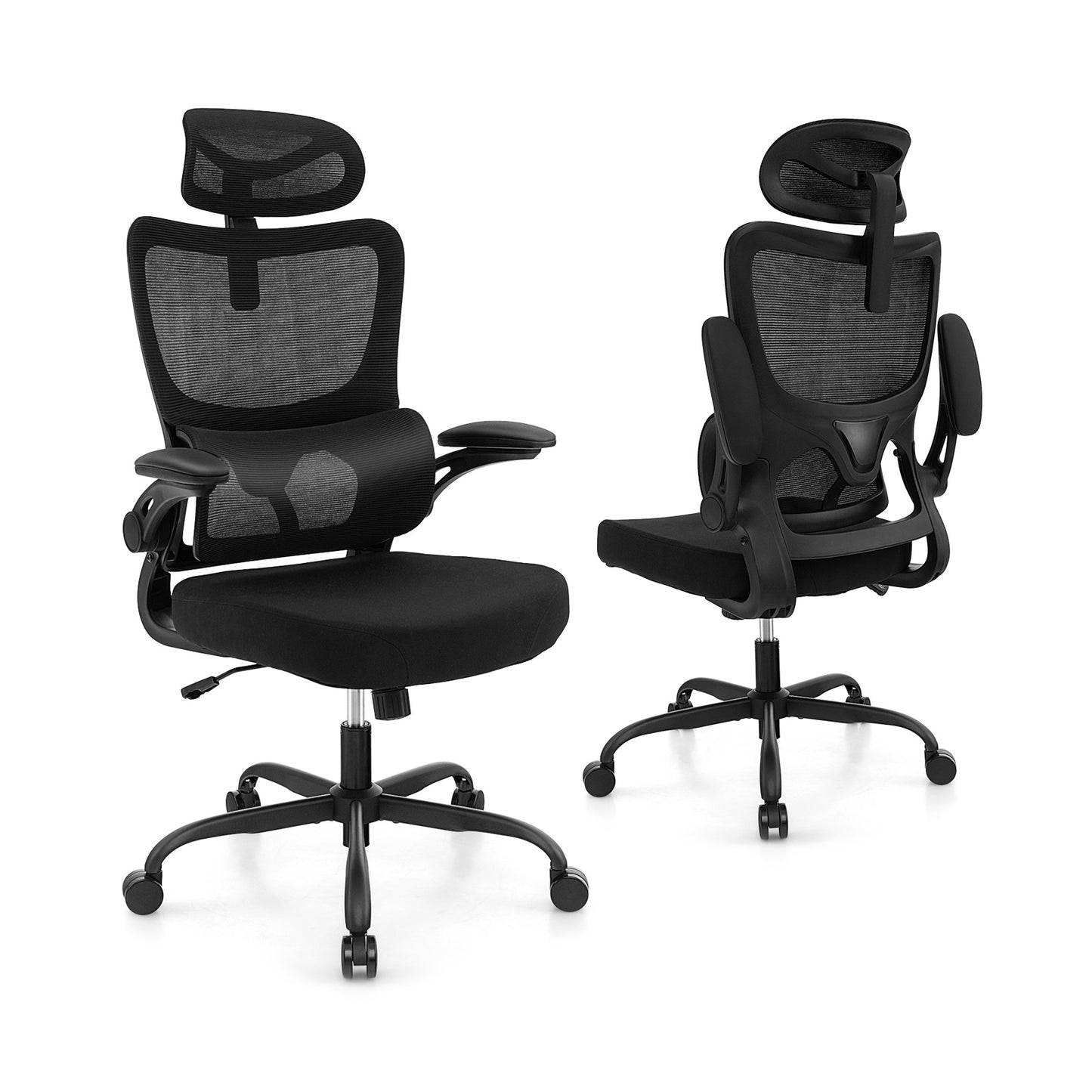 Mesh Office Chair with Adaptive Lumbar Support  Flip-up Armrests  Reclining Backrest-Black