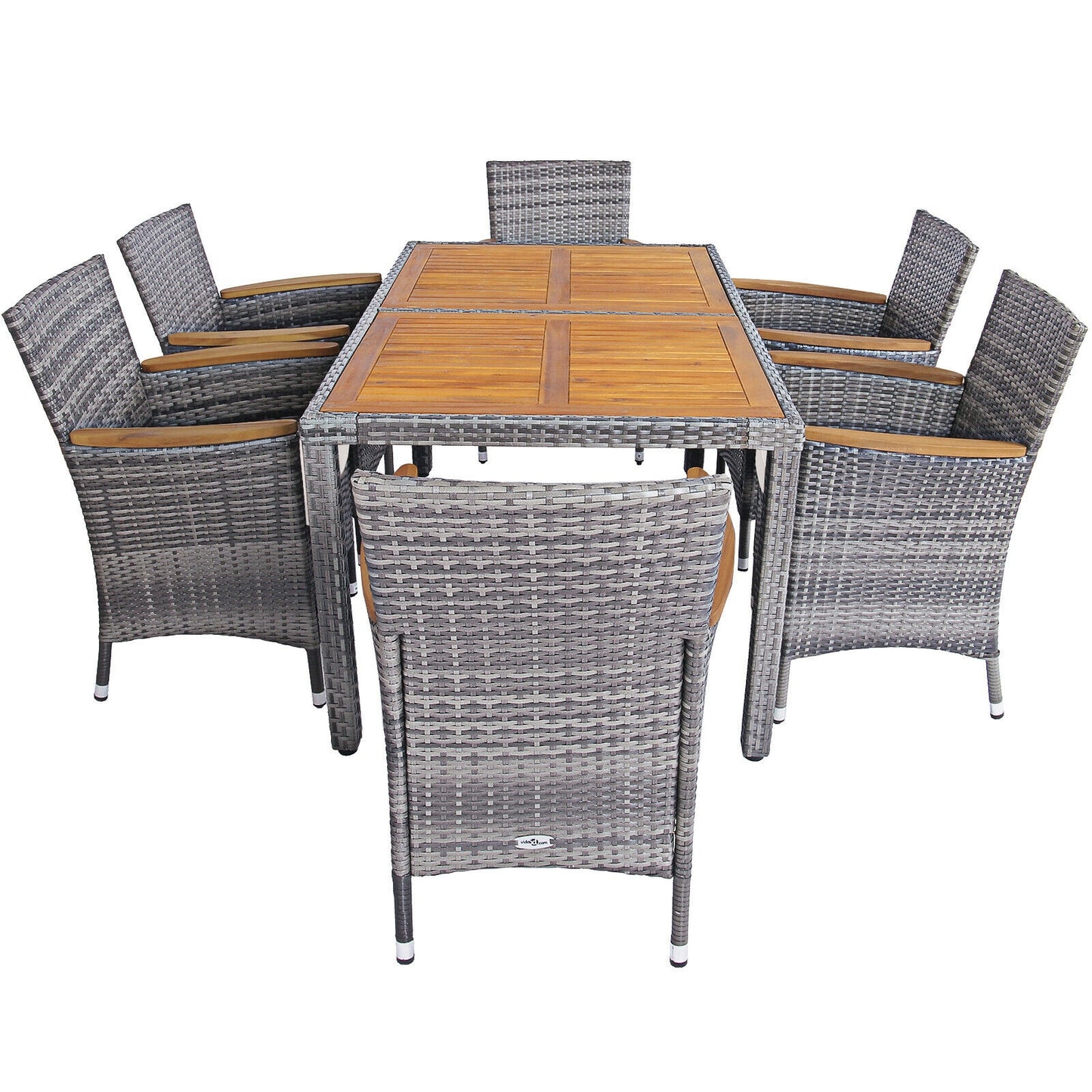 7 Pieces Patio Acacia Wood Cushioned Rattan Dining Set