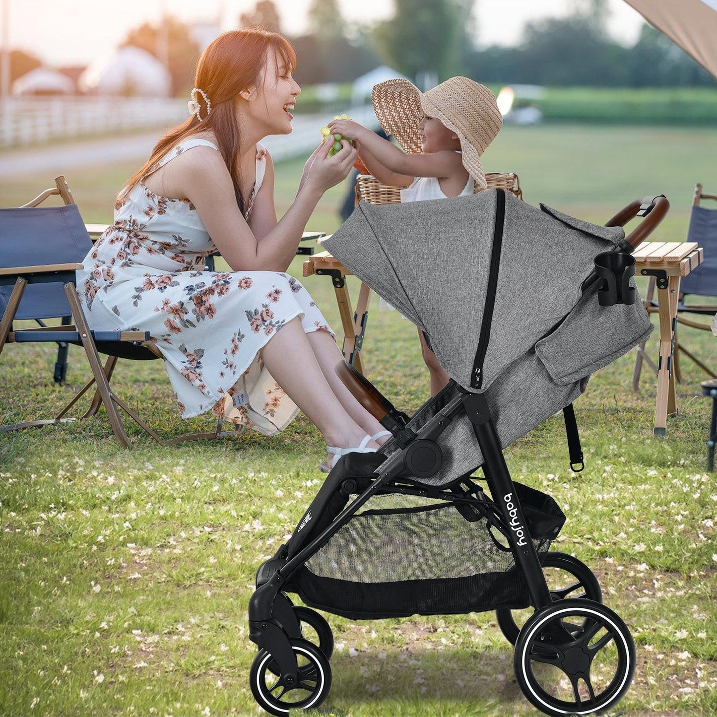 5-Point Harness Lightweight Infant Stroller with Foot Cover and Adjustable Backrest-Black