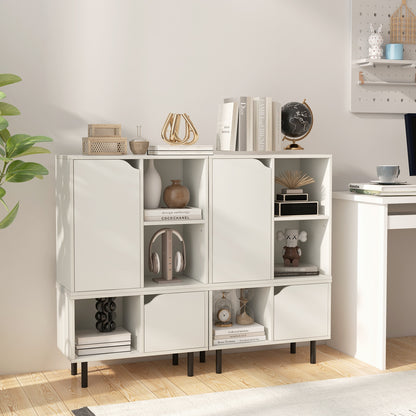 Stackable Bookcase with Adjustable Shelf and Cubes-White