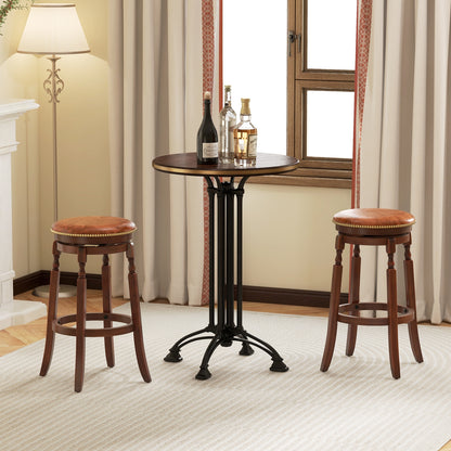29" Swivel Bar Stool Set of 2 with Upholstered Seat and Rubber Wood Frame-29 inches
