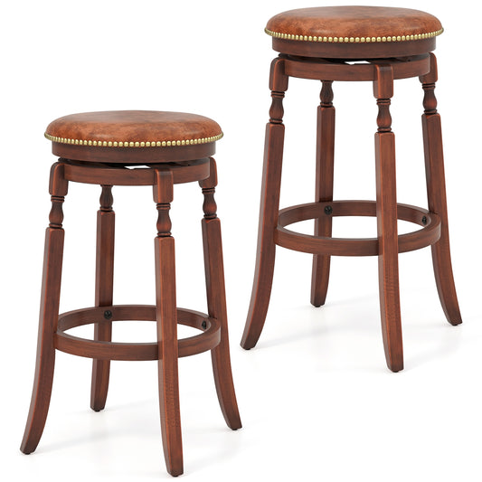 29" Swivel Bar Stool Set of 2 with Upholstered Seat and Rubber Wood Frame-29 inches