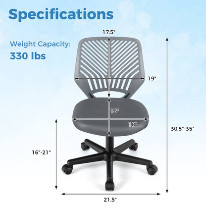 Height-adjustable Ergonomic Kids Desk Chair with Universal Casters-Gray
