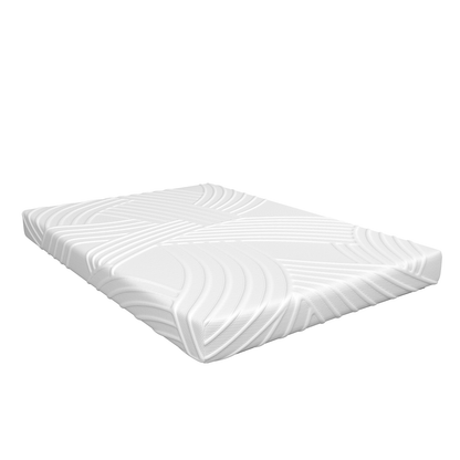 Queen size 8-inch memory foam mattress with poly jacquard fabric cover, featuring soft, supportive bedding from Wilsons Home Store.