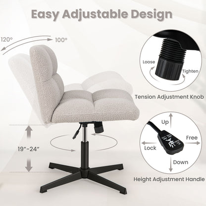 Office Armless Chair Cross Legged with Imitation Lamb Fleece and Adjustable Height-Gray
