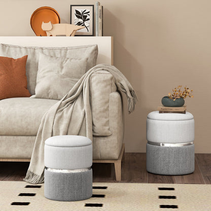 Velvet/Linen Fabric Storage Ottoman Set of 2-Black