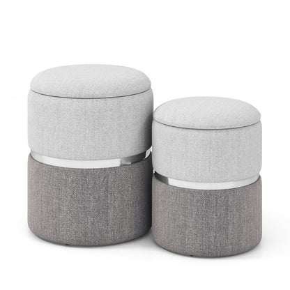 Velvet/Linen Fabric Storage Ottoman Set of 2-Black