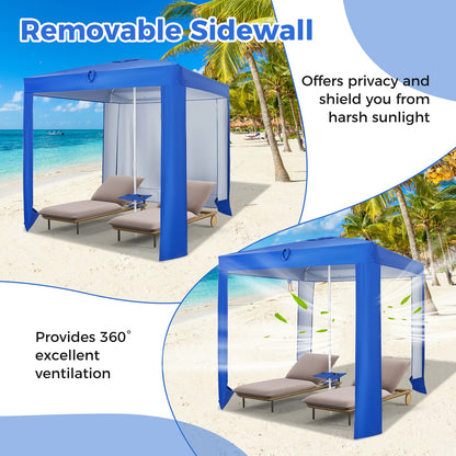 Beach Canopy Tent with Detachable Sidewall and Folding Table-Blue