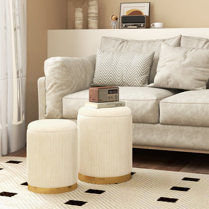 Velvet/Linen Fabric Storage Ottoman Set of 2-Black
