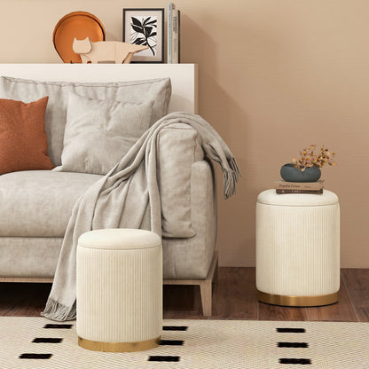 Velvet/Linen Fabric Storage Ottoman Set of 2-Black