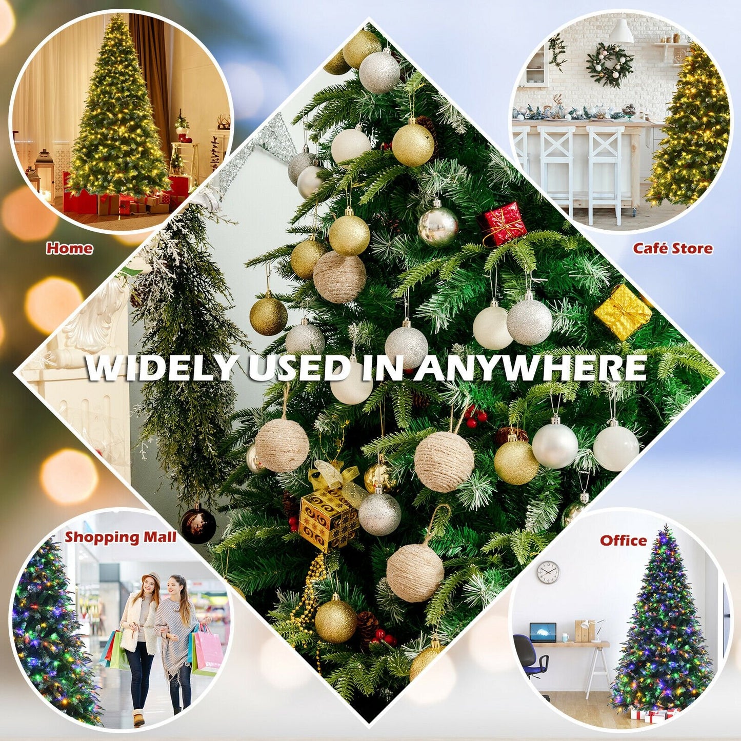 Pre-Lit Snowy Christmas Hinged Tree with Multi-Color Lights-7'