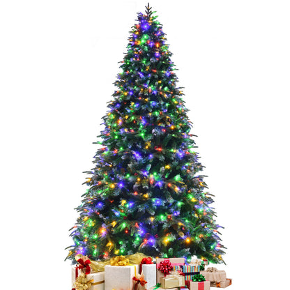 Pre-Lit Snowy Christmas Hinged Tree with Multi-Color Lights-7'