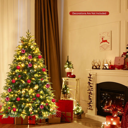 Pre-Lit Snowy Christmas Hinged Tree with Flash Modes and Multi-Color Lights-6 ft