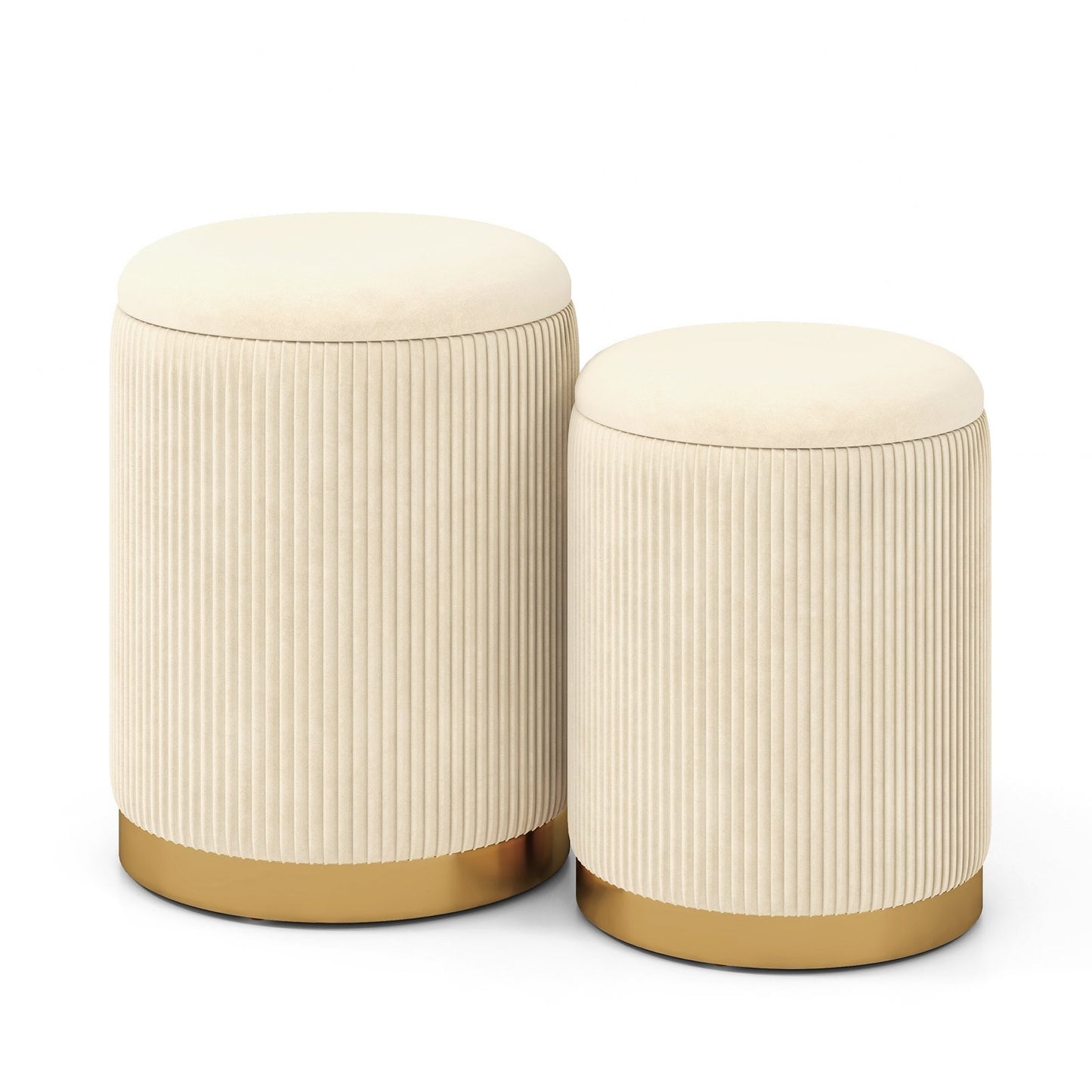 Velvet/Linen Fabric Storage Ottoman Set of 2-Black