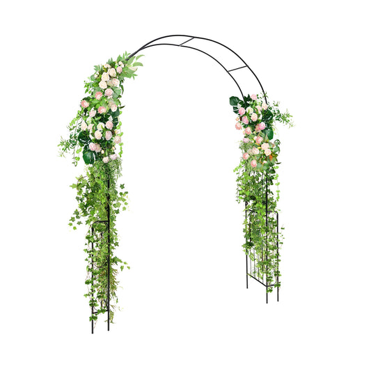 7.9 Feet Metal Garden Arch Backdrop Stand with Fence for Climbing Plants-Black