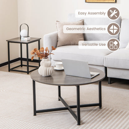 3-Piece Coffee Table Set Round Coffee Table and 2PCS Square End Tables-Gray