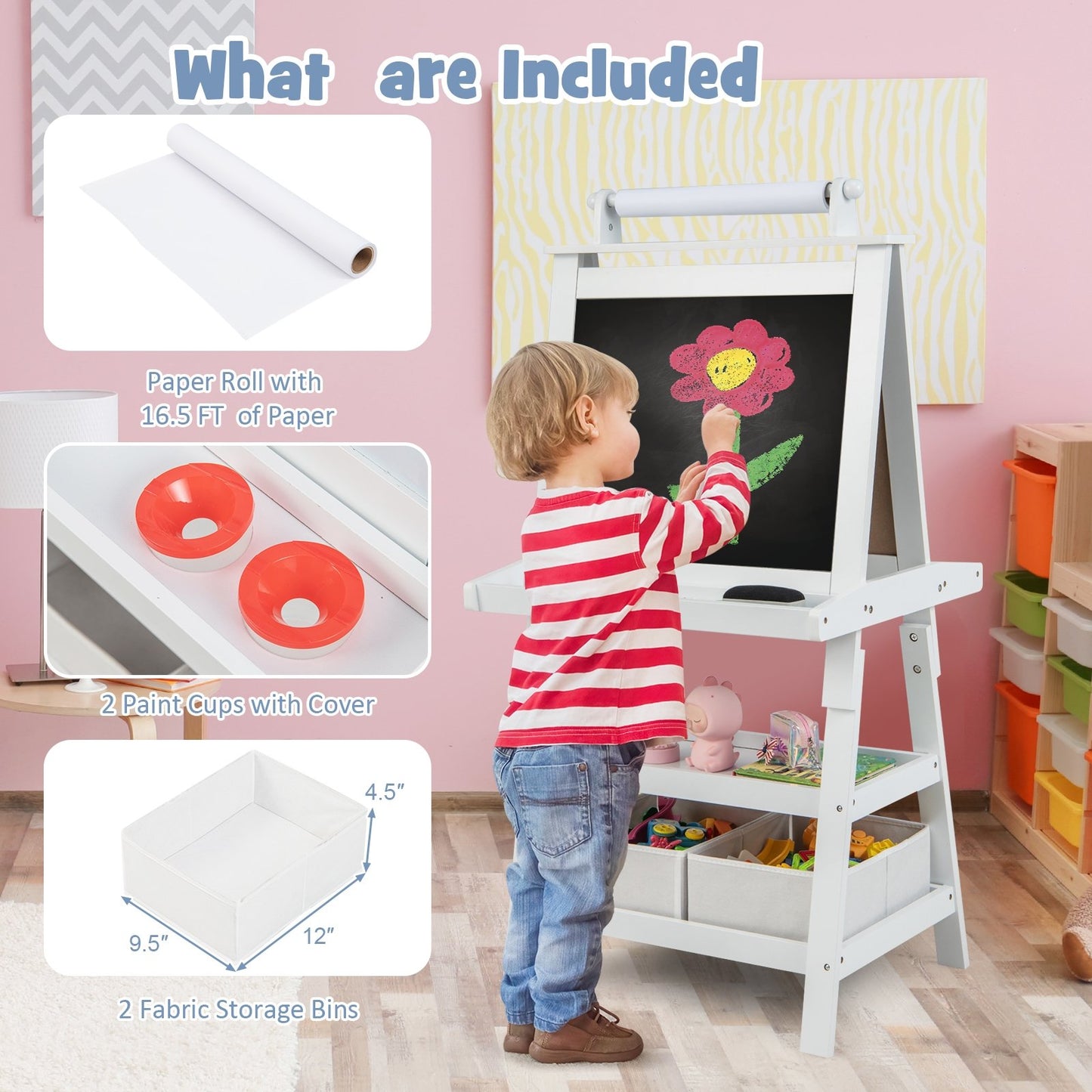 3 in 1 Double-Sided Storage Art Easel-Brown