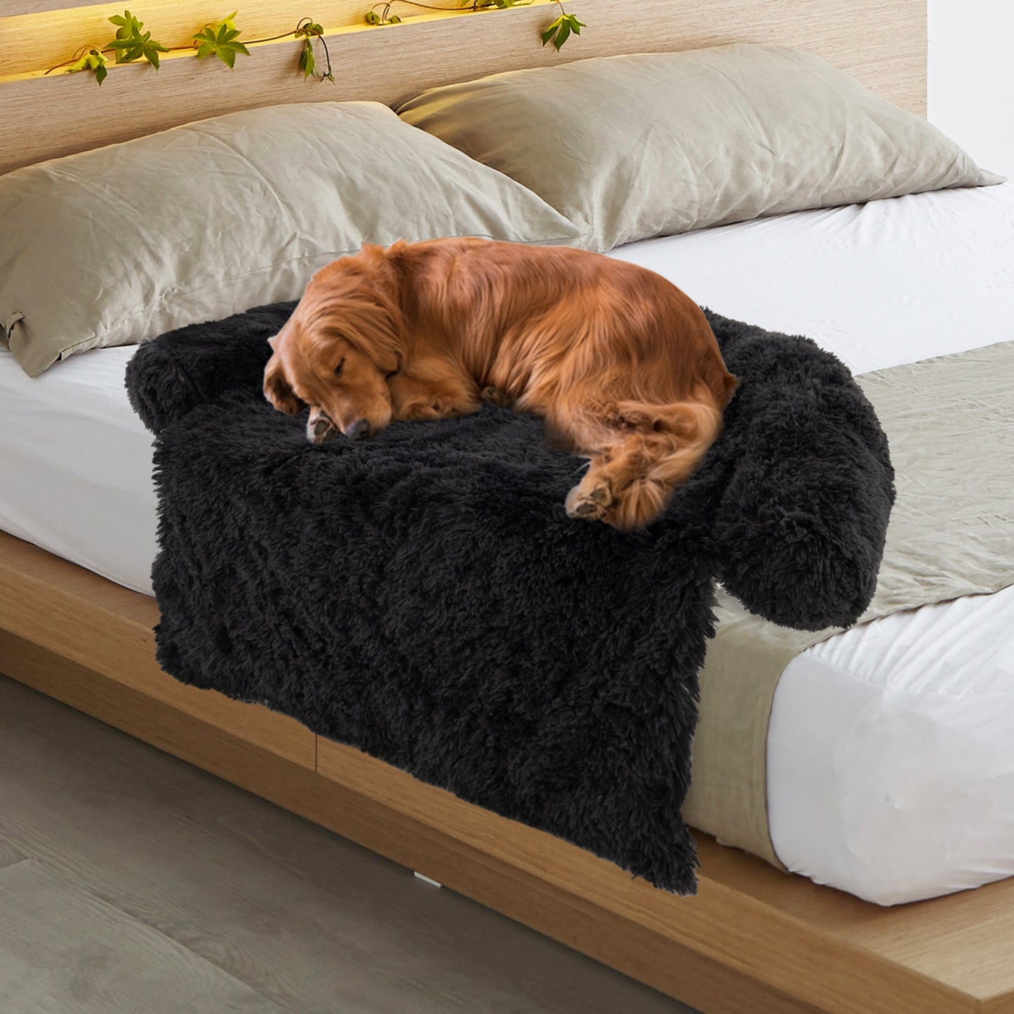 Plush Calming Dog Couch Bed with Anti-Slip Bottom-L