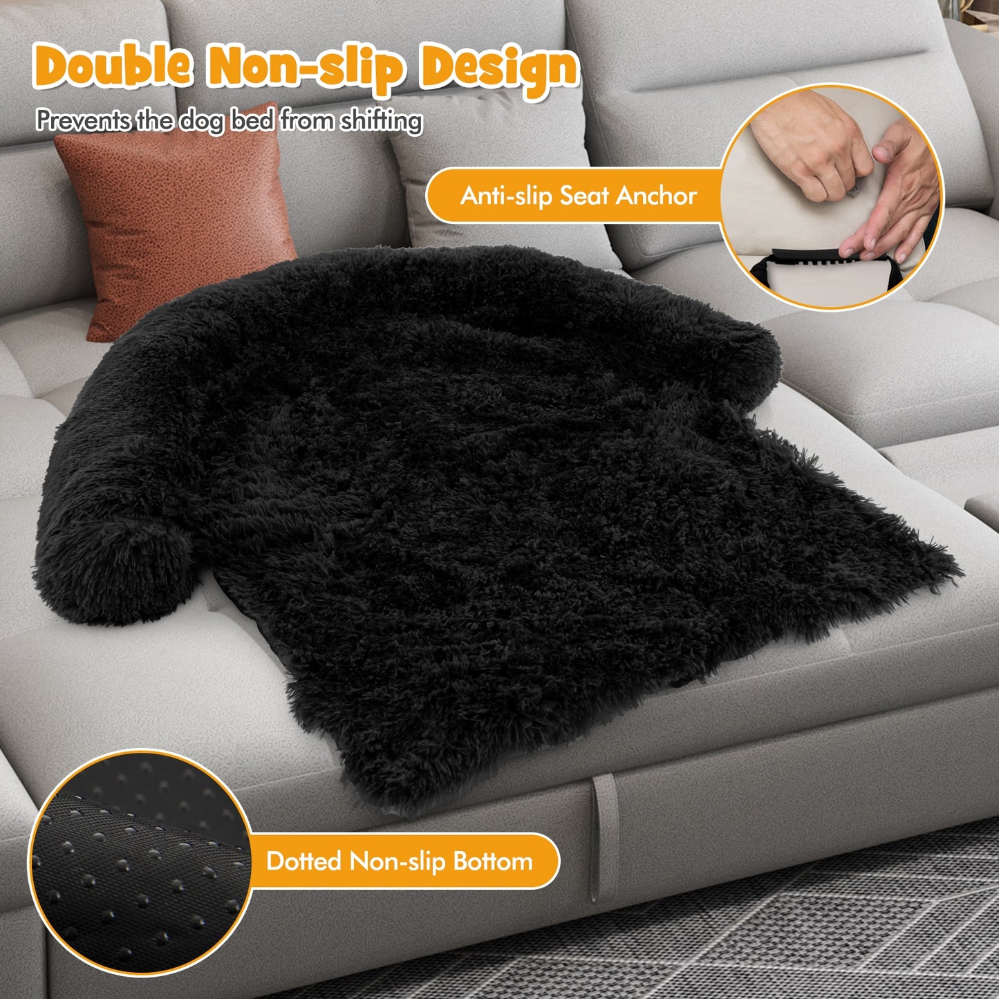 Plush Calming Dog Couch Bed with Anti-Slip Bottom-L