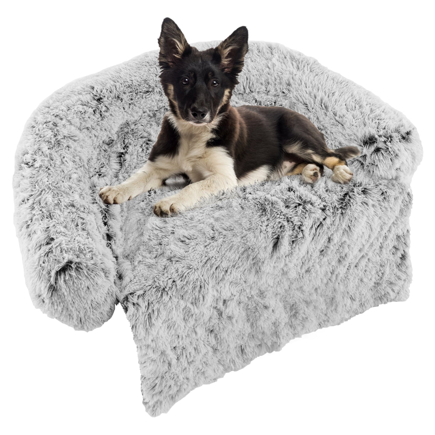 White Plush Calming Dog Couch Bed with Anti-Slip Bottom-M