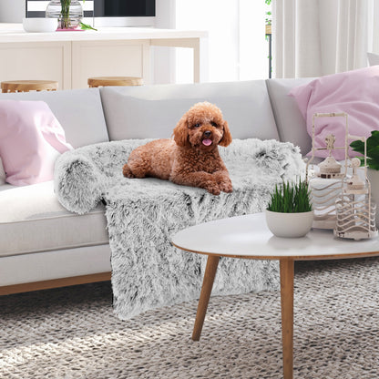 White Plush Calming Dog Couch Bed with Anti-Slip Bottom-S