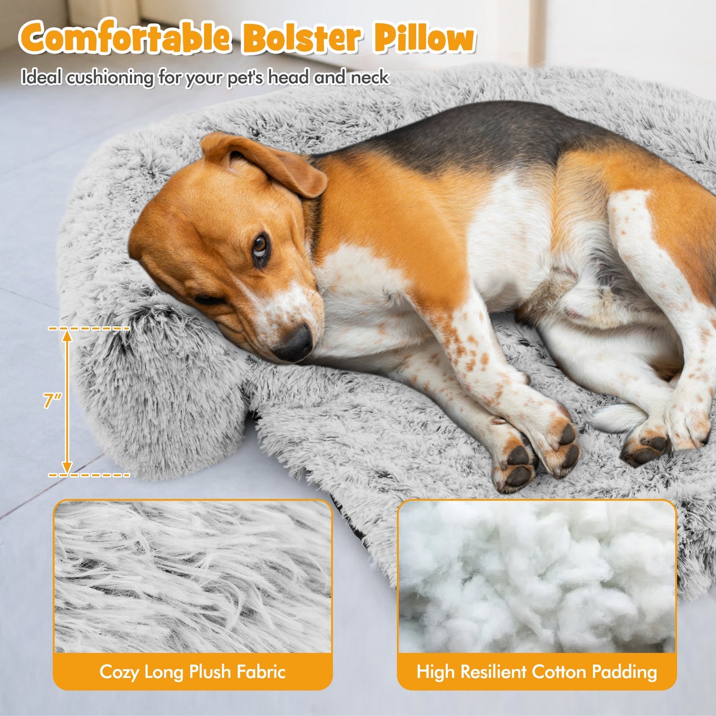 White Plush Calming Dog Couch Bed with Anti-Slip Bottom-M